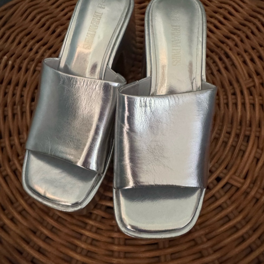 Metallic Silver Slide Sandals - Women's Slip-On Comfort